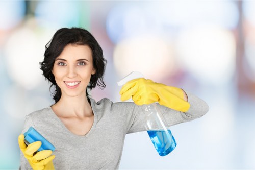Domestic cleaner preparing a stylish W1 property for a thorough clean